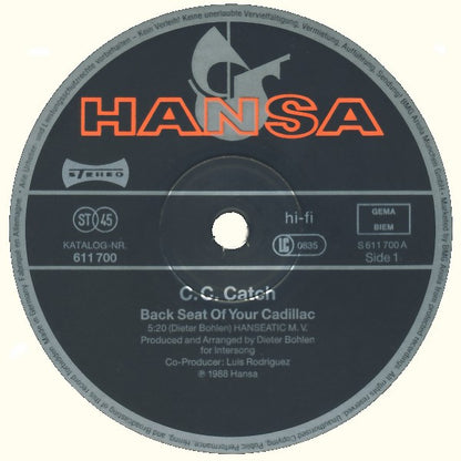 C.C. Catch : Backseat Of Your Cadillac (12", Maxi)