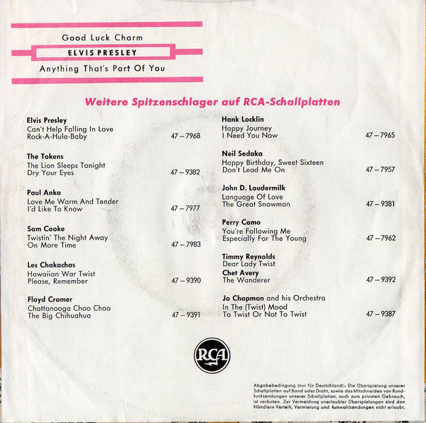 Elvis Presley : Good Luck Charm (7", Single)