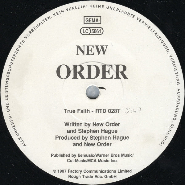 New Order : True Faith / 1963 (12")