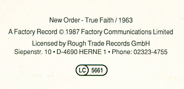 New Order : True Faith / 1963 (12")