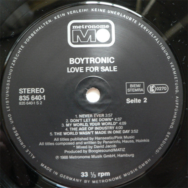 Boytronic : Love For Sale (LP, Album)