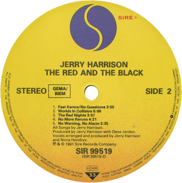 Jerry Harrison : The Red And The Black (LP, Album)