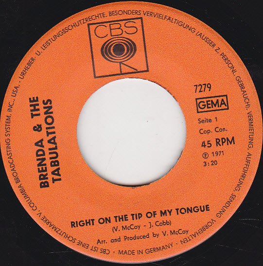 Brenda & The Tabulations : Right On The Tip Of My Tongue / Always & Forever (7", Single)