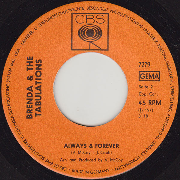 Brenda & The Tabulations : Right On The Tip Of My Tongue / Always & Forever (7", Single)