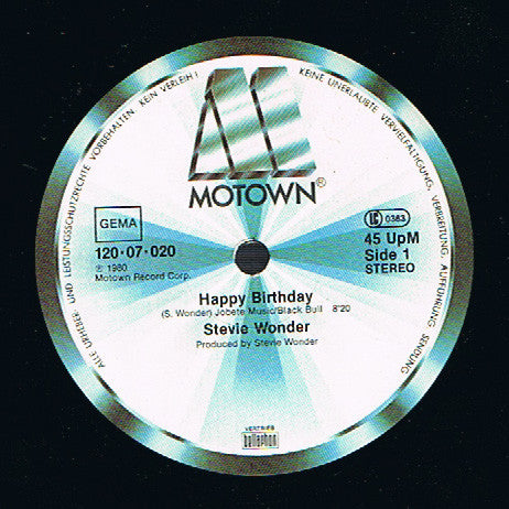 Stevie Wonder : Happy Birthday (12", Maxi)