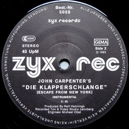The Splash Band : John Carpenter's "Die Klapperschlange" (12", Maxi)
