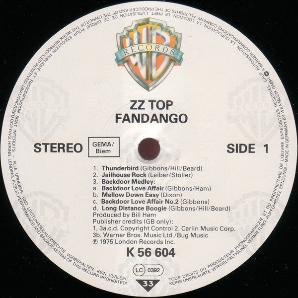 ZZ Top : Fandango! (LP, Album, RE)