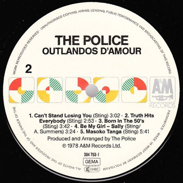 The Police : Outlandos D'Amour (LP, Album, RE)