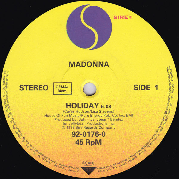 Madonna : Holiday (12", Maxi)