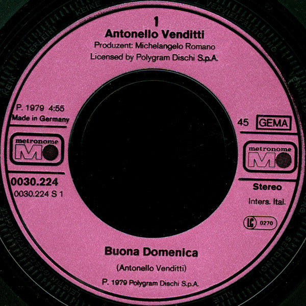 Antonello Venditti : Buona Domenica (7", Single)