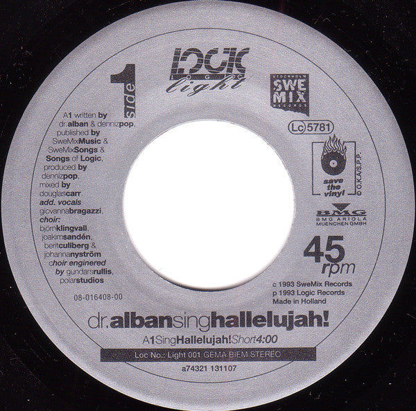 Dr. Alban : Sing Hallelujah! (7", Single)