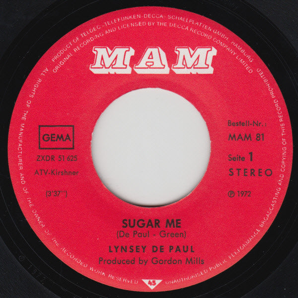 Lynsey De Paul : Sugar Me / Storm In A Teacup (7", Single)