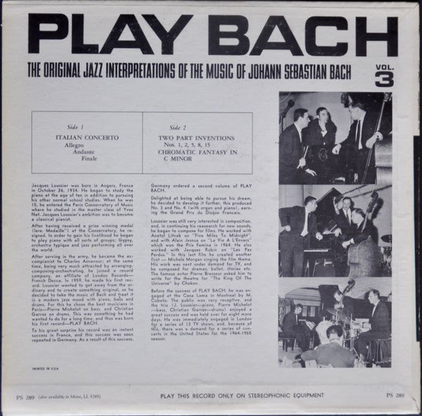 Jacques Loussier Trio : Play Bach Vol. 3 (LP, Album)