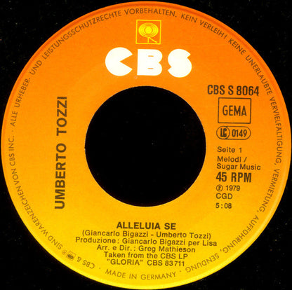 Umberto Tozzi : Alleluia Se (7", Single)