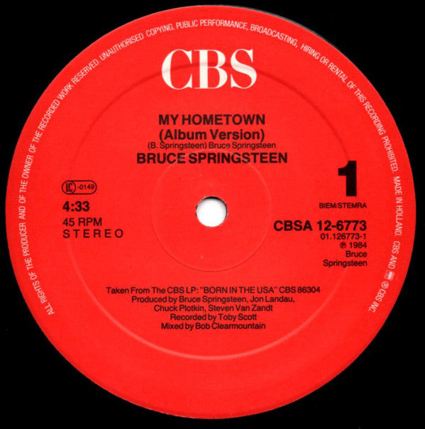 Bruce Springsteen : My Hometown (12", Maxi)