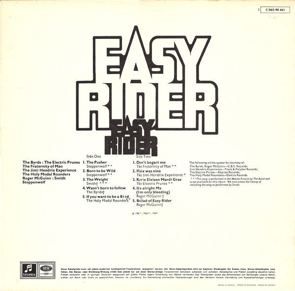 Various : Easy Rider (Songs As Performed In The Motion Picture) (LP, Comp)