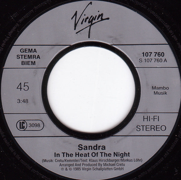 Sandra : In The Heat Of The Night (7", Single)