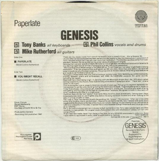 Genesis : Paperlate (7", Single)