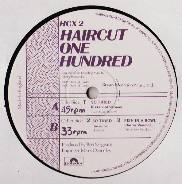 Haircut One Hundred : So Tired (12", Single)