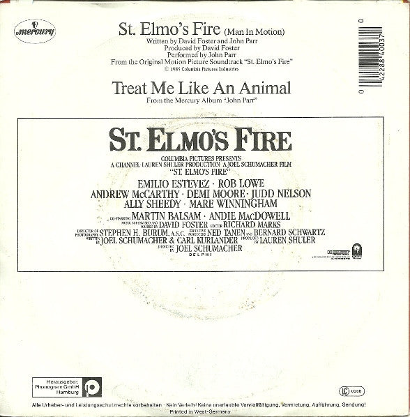 John Parr : St. Elmo's Fire (Man In Motion) (7", Single)
