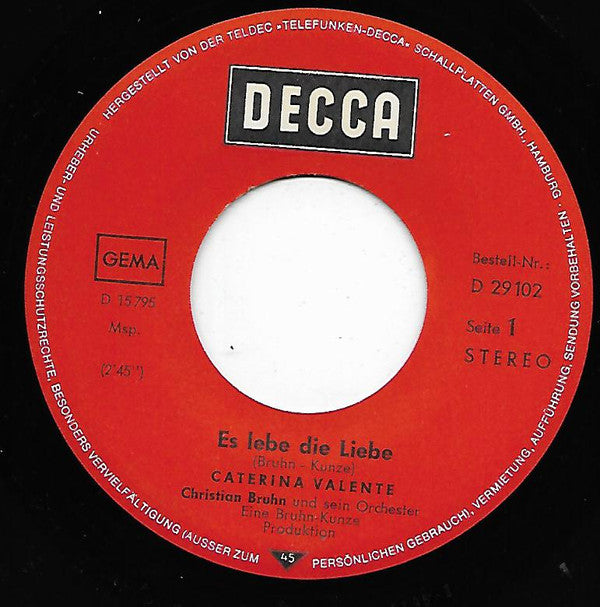 Caterina Valente : Es Lebe Die Liebe (7", Single)
