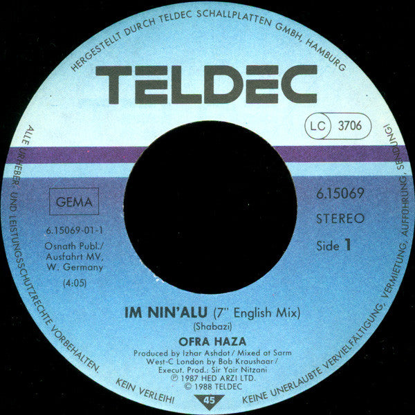 Ofra Haza : Im Nin'Alu (Played In Full Mix) (7", Single)