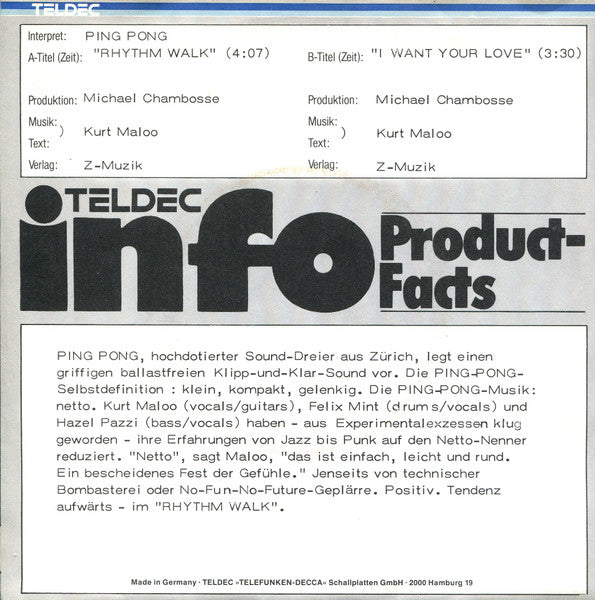 Ping Pong : Rhythm Walk / I Want Your Love (7", Single, Promo)