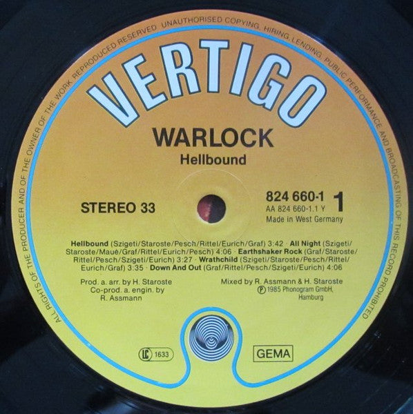 Warlock (2) : Hellbound (LP, Album)