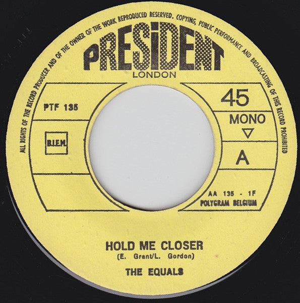 The Equals : Baby, Come Back / Hold Me Closer (7", Single, Mono, Yel)
