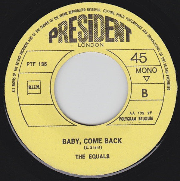 The Equals : Baby, Come Back / Hold Me Closer (7", Single, Mono, Yel)