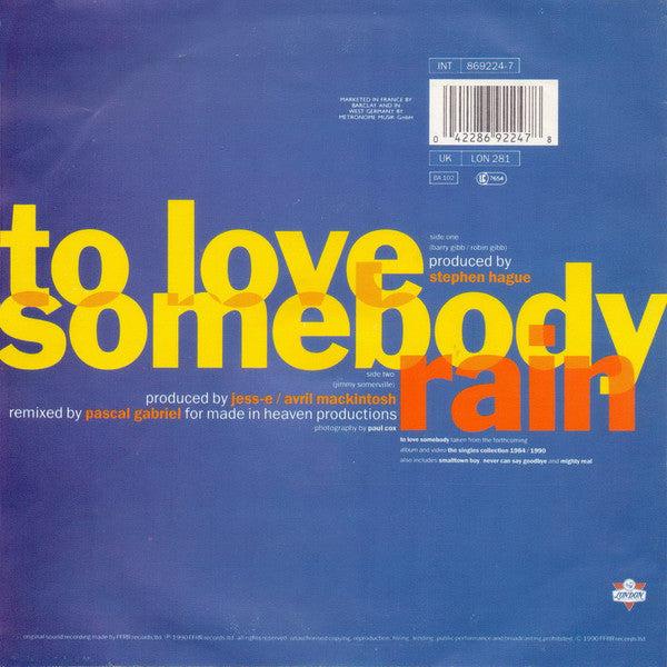 Jimmy Somerville : To Love Somebody (7", Single)