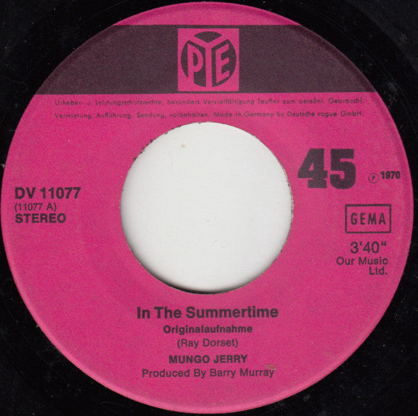 Mungo Jerry : In The Summertime / Mighty Man (7", Single)