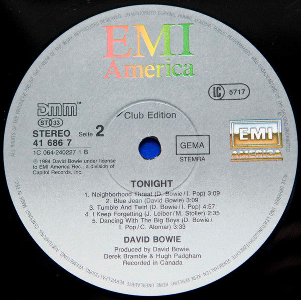 David Bowie : Tonight (LP, Album, Club)