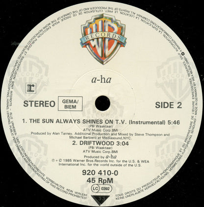 a-ha : The Sun Always Shines On T.V. (12", Maxi)