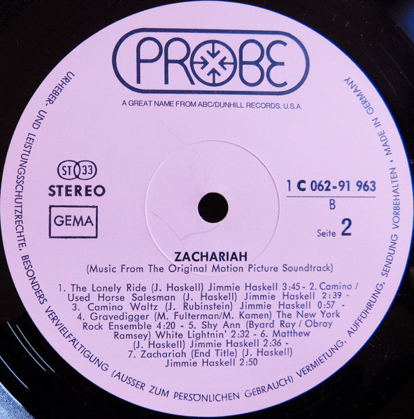 Various : Zachariah (Music From The Original Motion Picture Soundtrack) (LP)