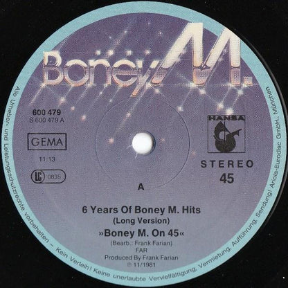 Boney M. : 6 Years Of Boney M. Hits (12", Maxi, P/Mixed)