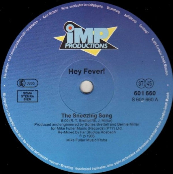 Hey Fever! : The Sneezing Song (12", Maxi)