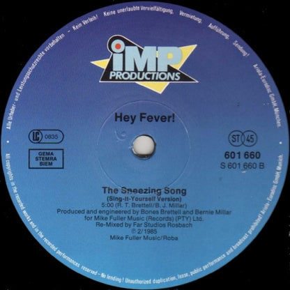 Hey Fever! : The Sneezing Song (12", Maxi)