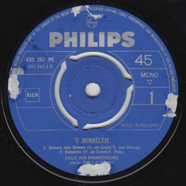Ansje van Brandenberg En Steye van Brandenberg : Zingen In 't Winkeltje (7", EP, Mono)