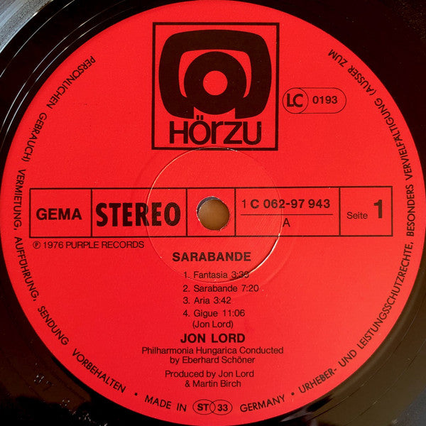 Jon Lord : Sarabande (LP, Album, Die)