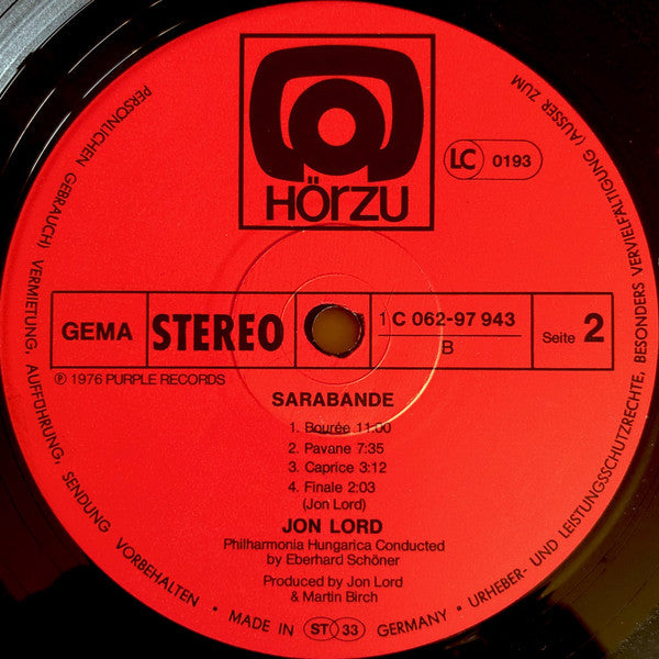 Jon Lord : Sarabande (LP, Album, Die)