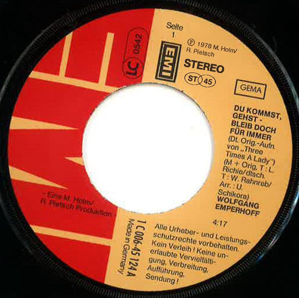 Wolfgang Emperhoff* : Du Kommst, Gehst - Bleib Doch Für Immer (7", Single)