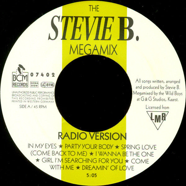 Stevie B : The Stevie B. Megamix (7")