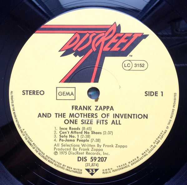 Frank Zappa And The Mothers Of Invention* : One Size Fits All (LP, Album, RE, Gat)