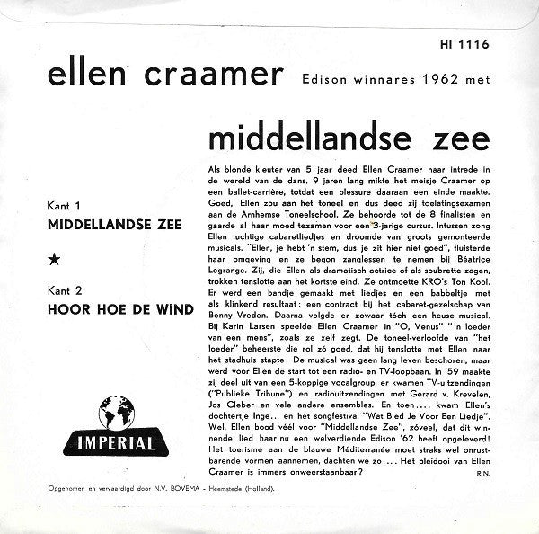 Ellen Craamer : Middellandse Zee (7", Single)