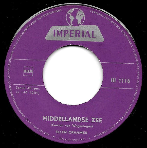 Ellen Craamer : Middellandse Zee (7", Single)