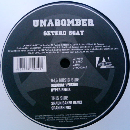 Unabomber (2) : 6Etero 6Gay (12")