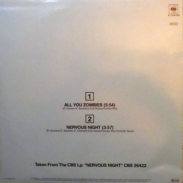 Hooters* : All You Zombies / Nervous Night (12", Maxi)