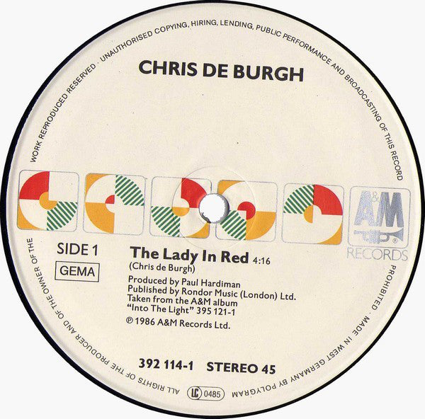 Chris de Burgh : The Lady In  Red (12", Maxi)
