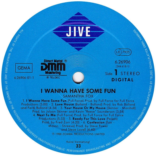 Samantha Fox : I Wanna Have Some Fun (LP, Album)